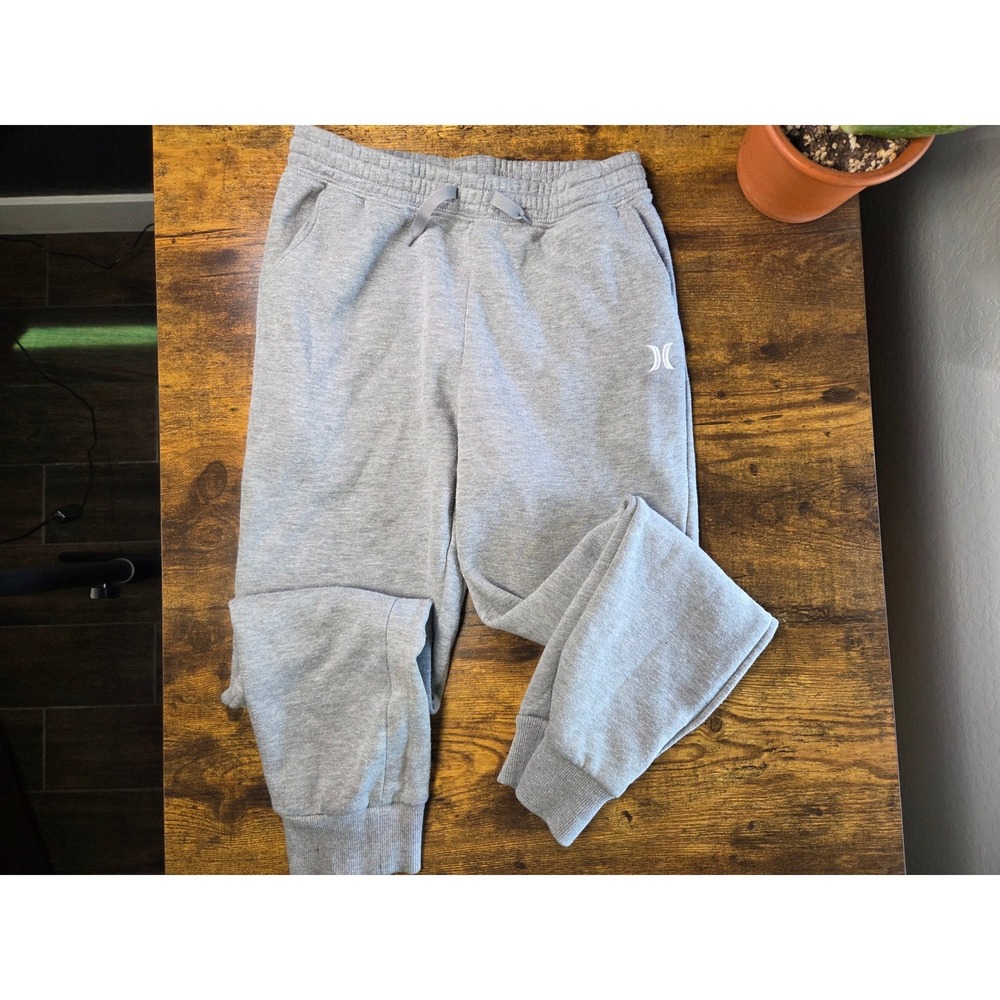 Hurley Boys Heather Gray Fleece Jogger Sweatpants Size L 14/16 Drawstring Active
